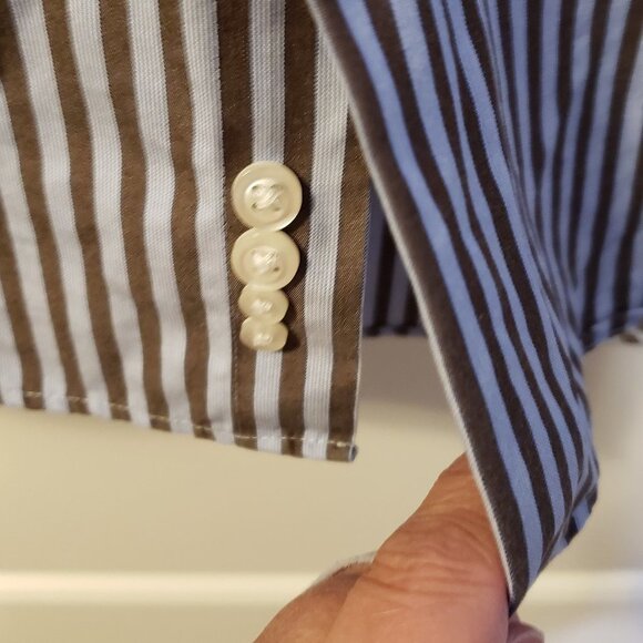 Hudson Room 100% Egyptian Cotton Blue Mocha Vertical Striped Dress Shirt-Size:16 - Picture 2 of 2